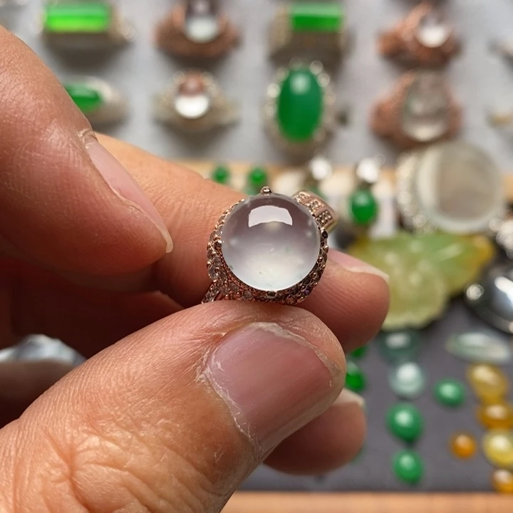 翡翠裸石冰种雪花棉戒面10.2*10.1*4