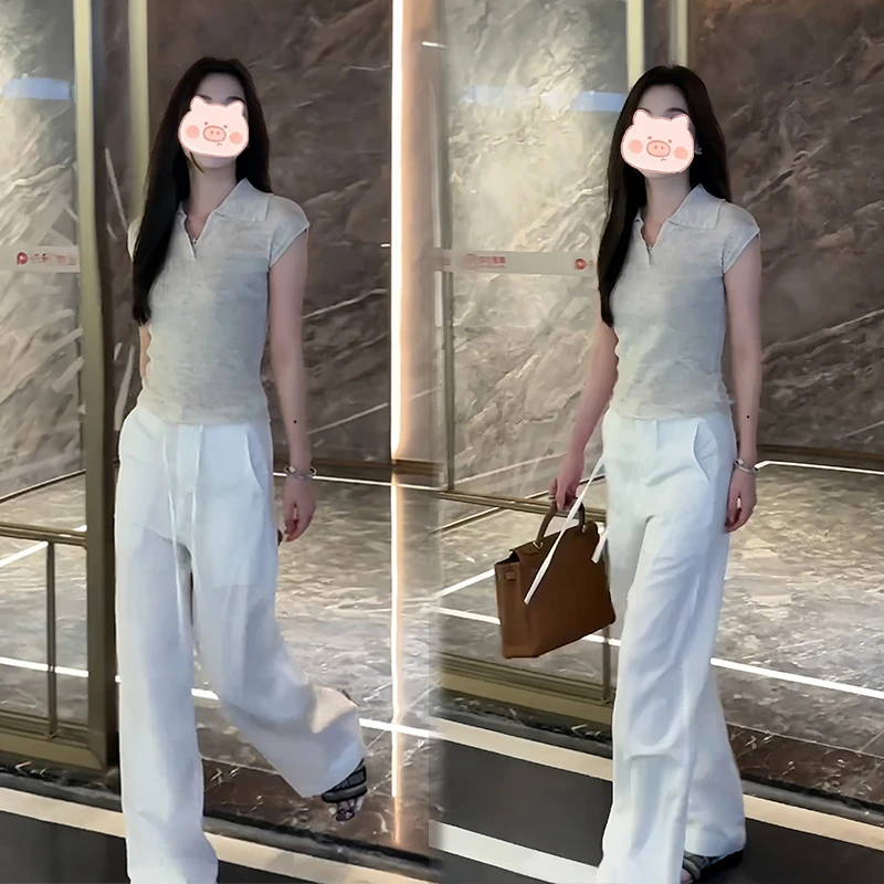 夏季简约休闲套装减龄百搭上衣短袖搭配宽松显瘦休闲裤两件套女潮