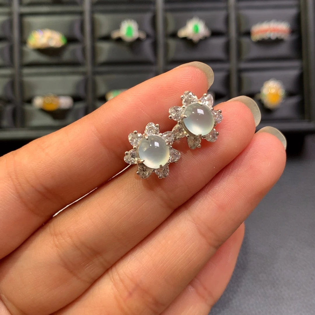 翡翠银S925镶嵌耳饰