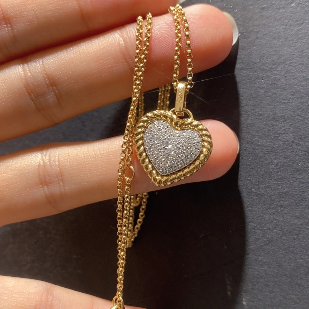 18K金镶嵌颈饰钻石爱心麻花项链k黄