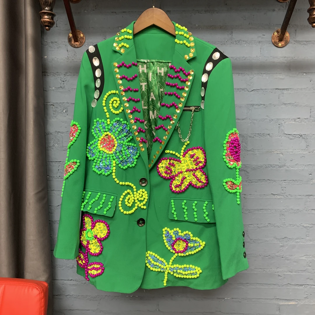 满钻时尚翡翠绿色西装外套