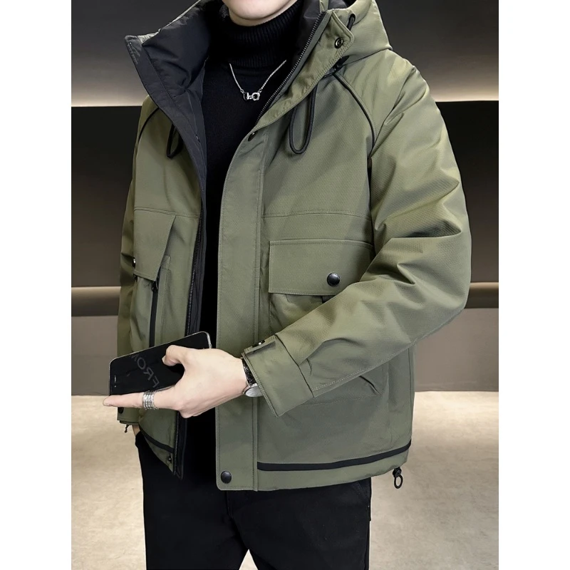 【诗忆专属】110855#男士羽服潮牌工装保暖连帽拼韩版加厚男士外套