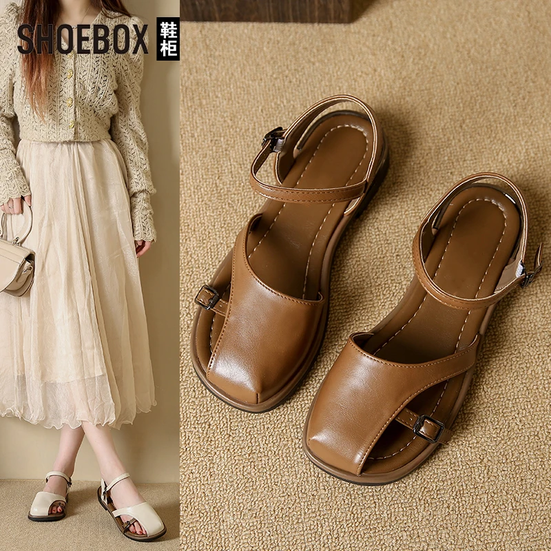 SHOEBOX鞋柜夏季女鞋仙女风单鞋女2025新款平底复古搭包头凉鞋