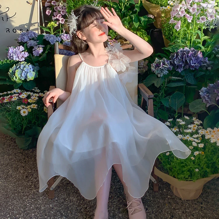 蓬蓬裙少女风纯色女孩夏季连衣裙薄款吊带裙夏装女童洋气公主裙子