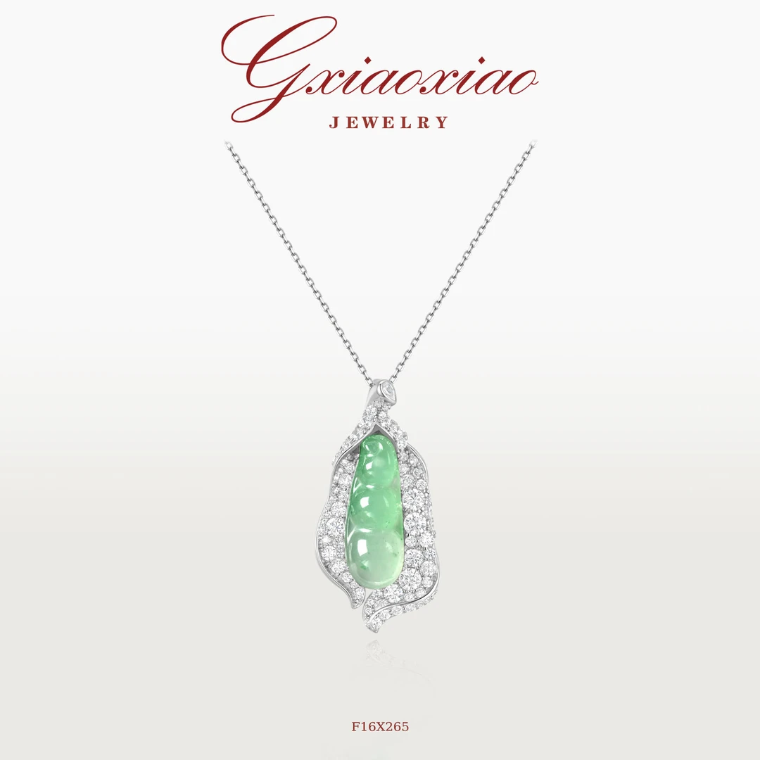 坠链均925银合成锆石 【翠荚凝露】新中式气质高级豌豆项链 F16X265