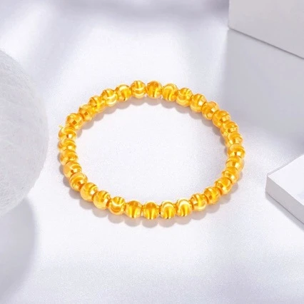 铜合金手链 2025新款潮流8mm猫眼铜镀K金手链百搭串珠手饰手串