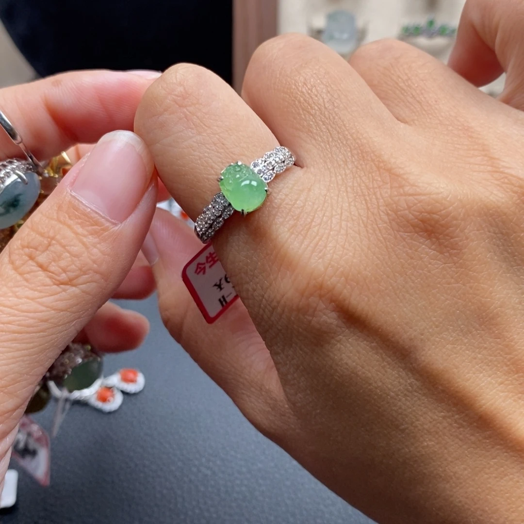 香***式翡翠银S925镶嵌戒指