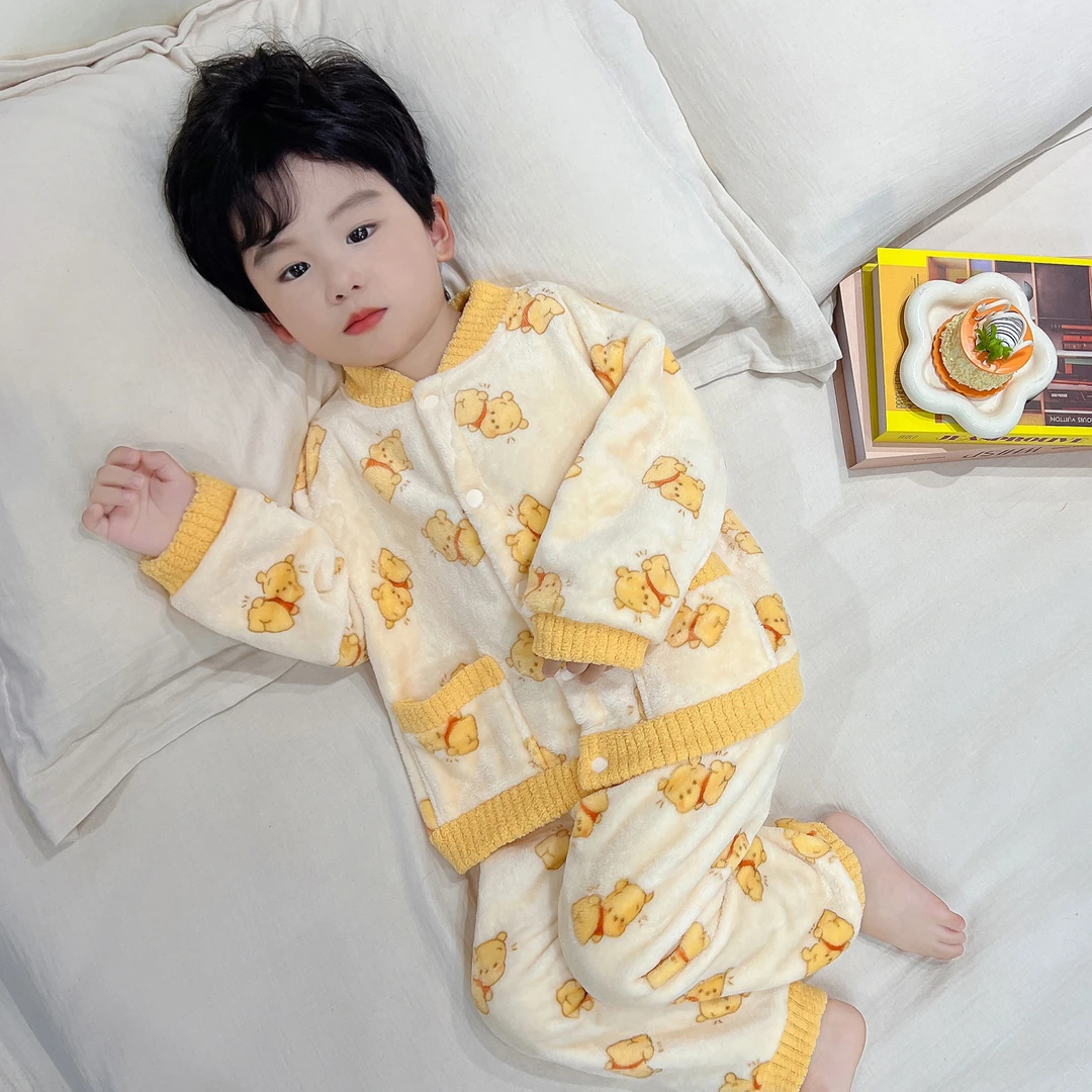 男童睡衣儿童秋冬款法兰绒男孩2025新款冬季加厚珊瑚绒宝宝家居服