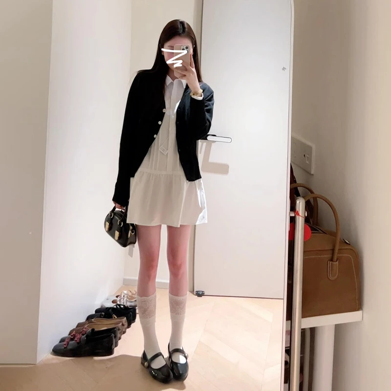 白色娃娃领衬衫连衣裙子女2025新款早春季小个子穿搭气质套装短裙