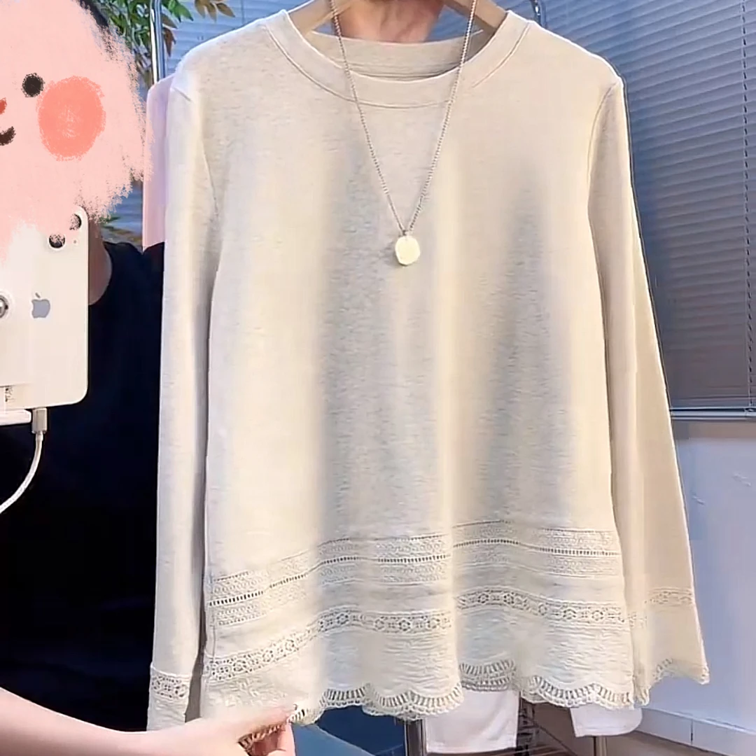 设计感洋气蕾丝长袖T恤女2025新款秋冬季爆款内搭别致独特打底衫