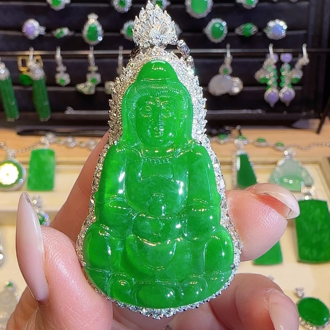 翡翠吊坠(不含链)18K金镶嵌