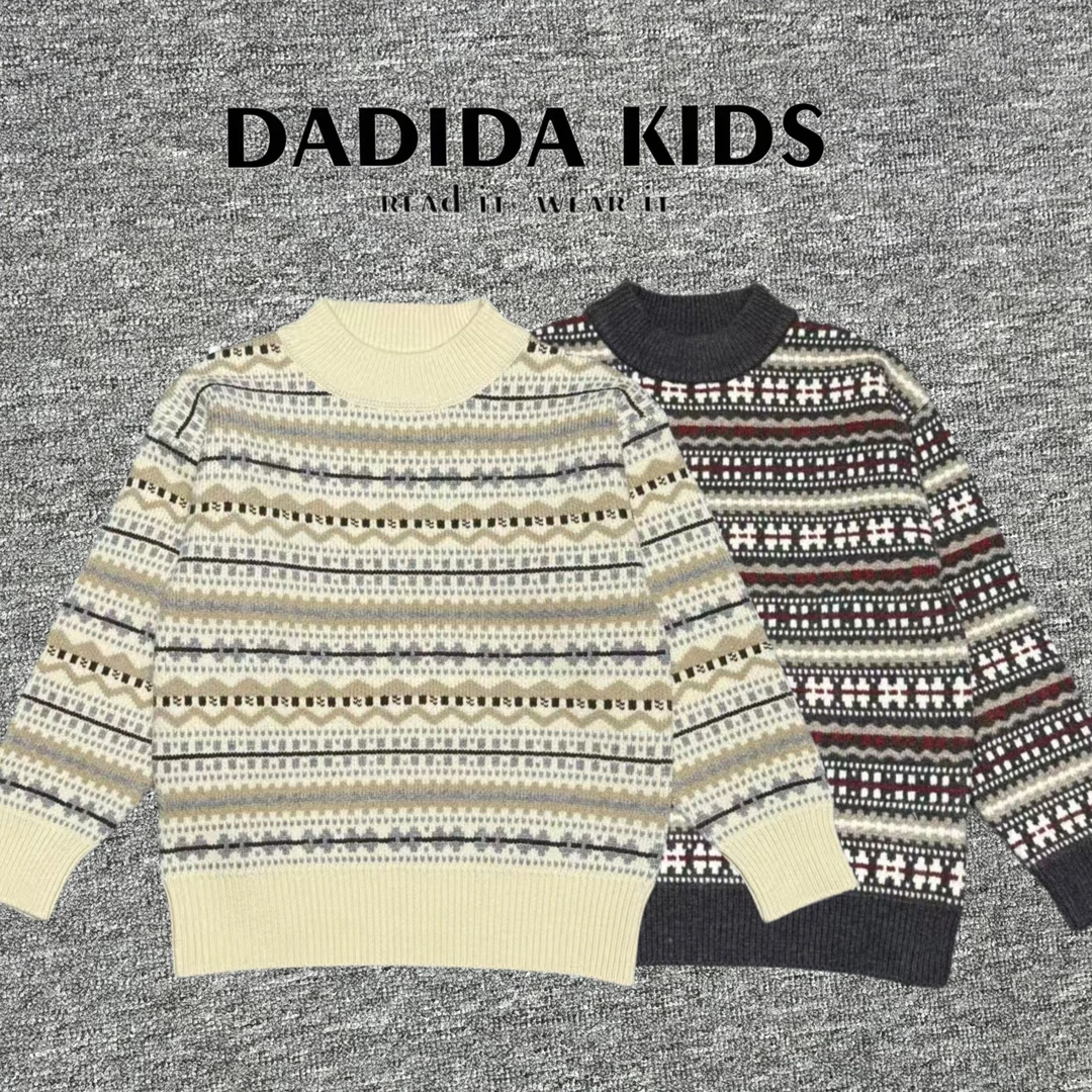 dadida/嗒嘀嗒冬季儿童浅杏费尔岛时尚休闲套头毛衣505520025