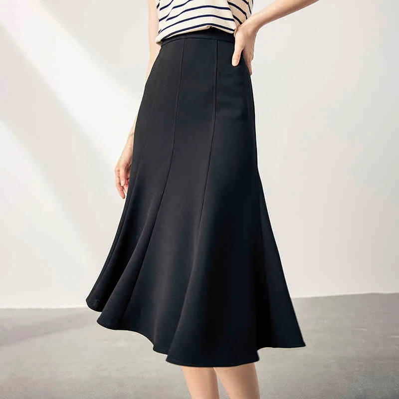 法曼萱黑色法式鱼尾半身裙女春夏新款气质高腰通勤a字伞裙中长款