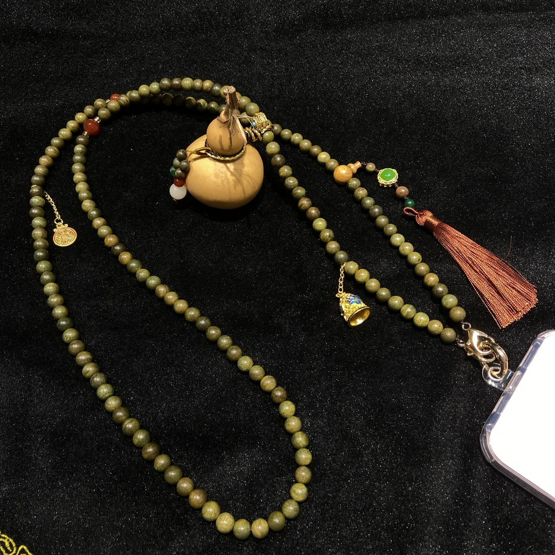 【星浩珠宝】绿檀手机挂27-9T260H76【多样性发一件】8mm