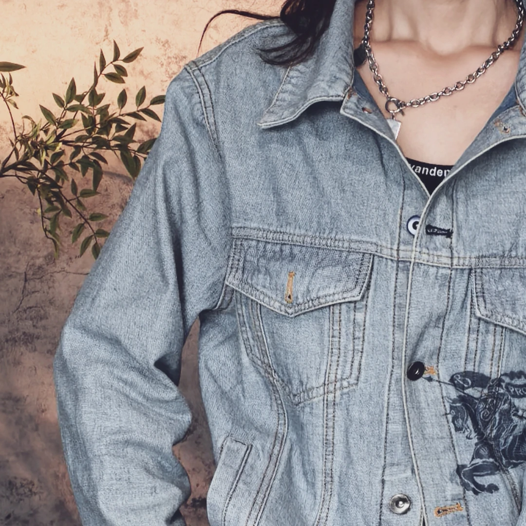 【Lin million万万】美式秋冬男女百搭情侣款个性牛仔外套 W0011