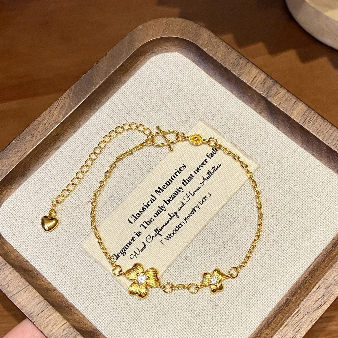 铜合金合成锆石手链 【拉丝三叶草】百搭简约精致设计感手链A1479