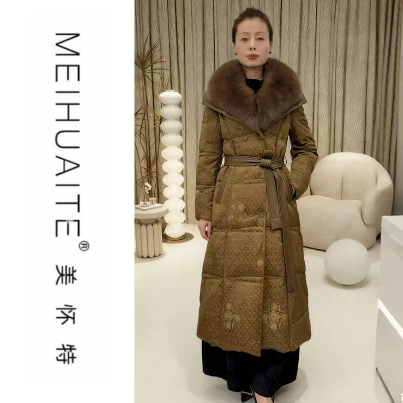 MEIHUAITE/美怀特2025新款香云纱鹅绒服长款保暖加厚时尚大毛领