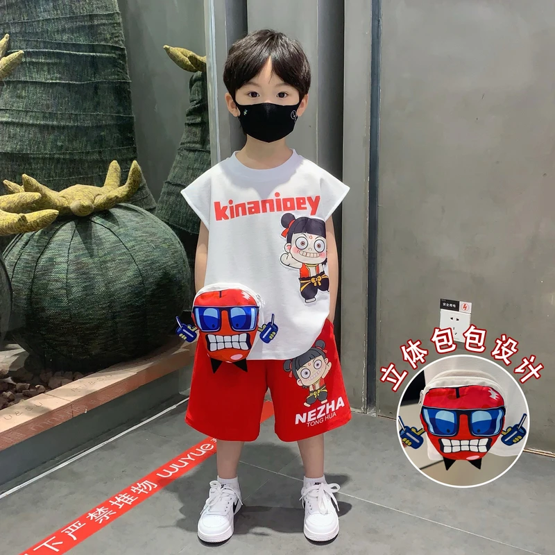 哪吒儿童衣服2025新款男童夏套装男宝个性潮酷服装小男孩夏日背心