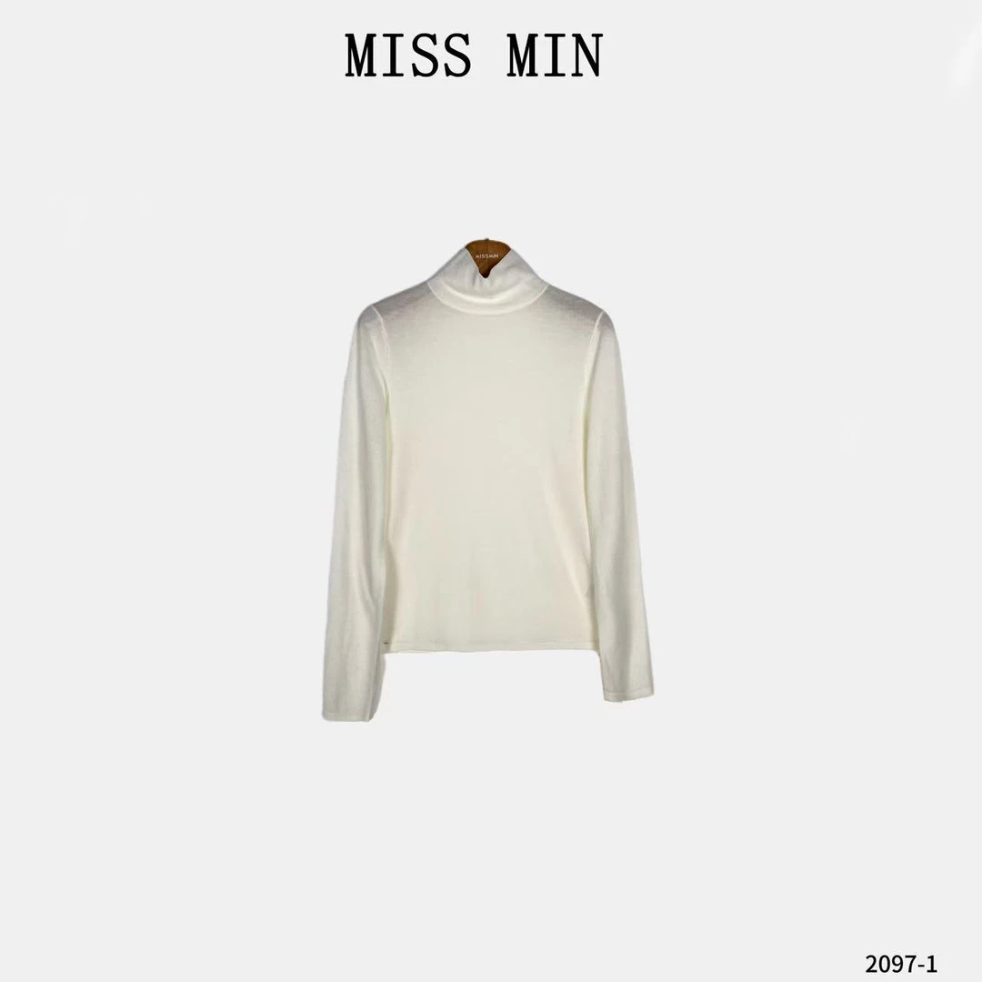 MISS MIN【云朵】时尚中高领打底衫清冷系衣服修身显瘦上衣 2097-1
