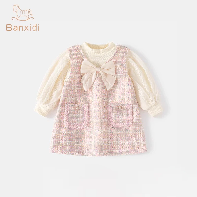 班喜迪女童连衣裙秋装洋气儿童公主裙套装秋冬周岁女宝宝礼服秋