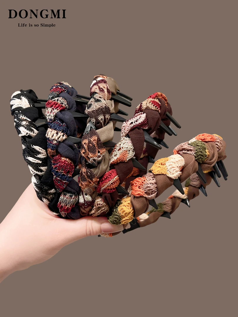 秋冬复古拼色缠绕带齿防滑发箍女2025新款高颅顶头箍百搭发卡头饰