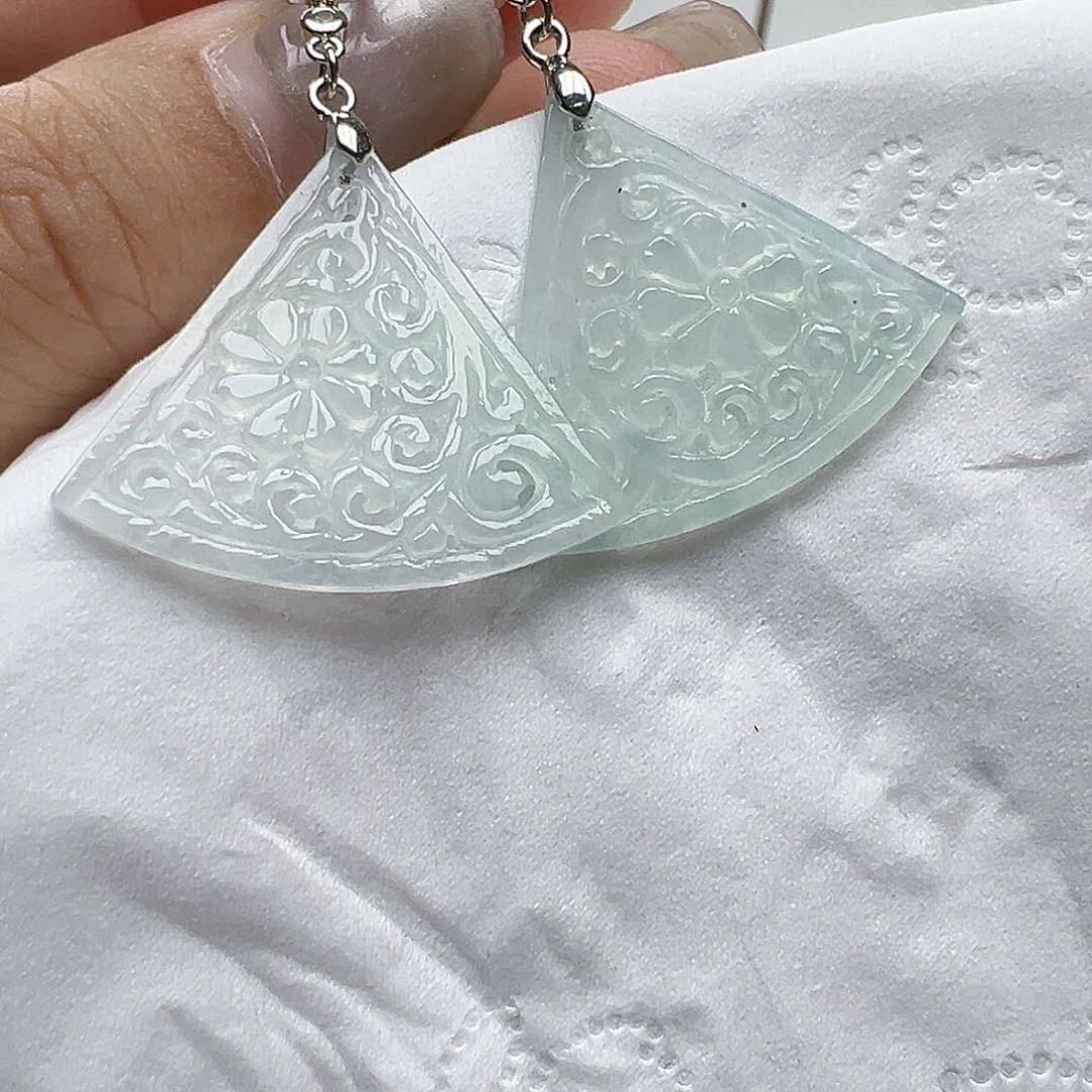 翡翠银S925镶嵌耳饰天然缅甸A货翡翠