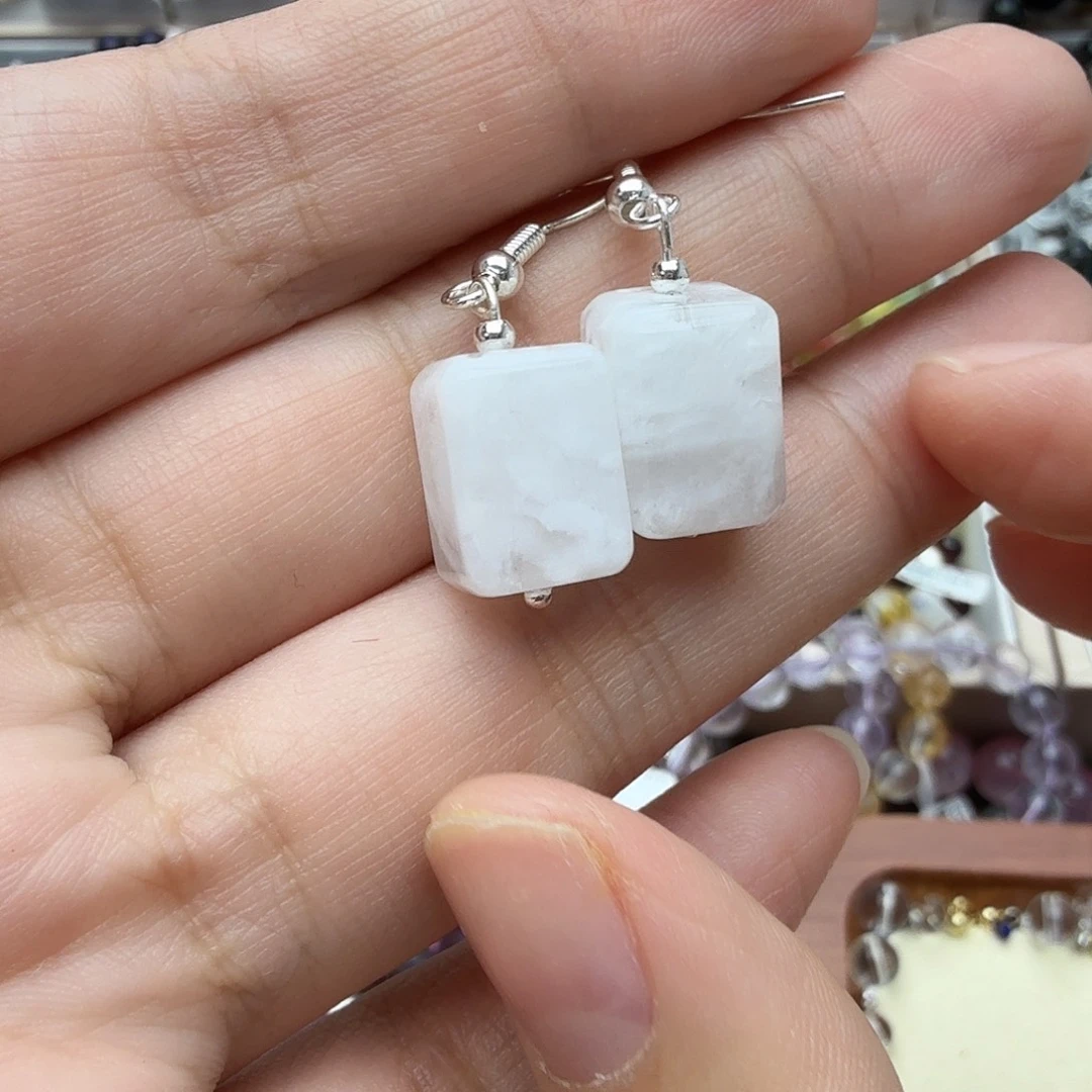 水晶珠宝半成品未镶嵌白幽灵耳钩