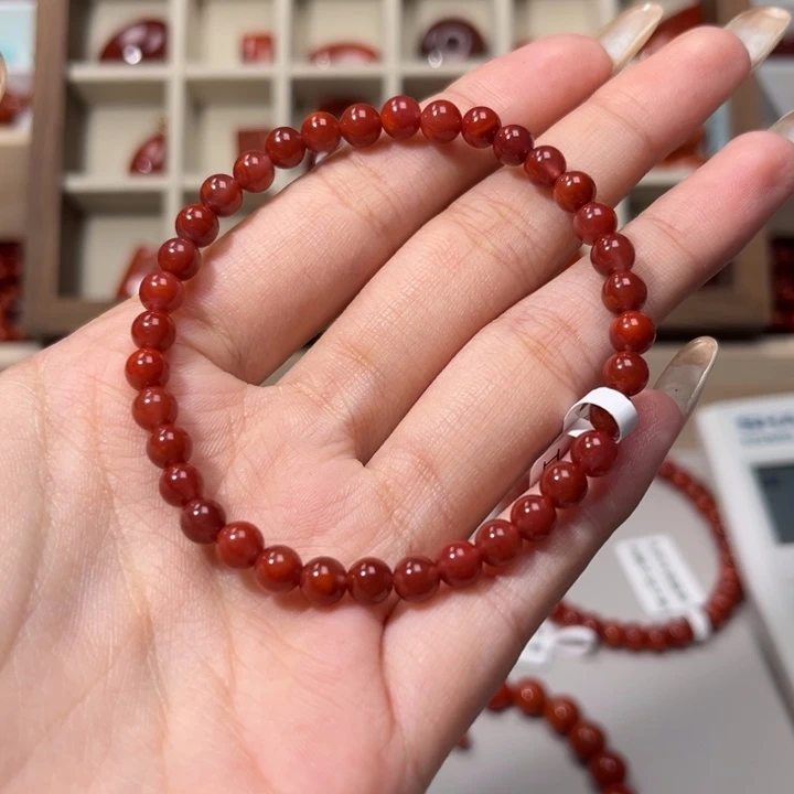南红玛瑙未镶嵌手链原矿南红满玫红5mm瓦西料