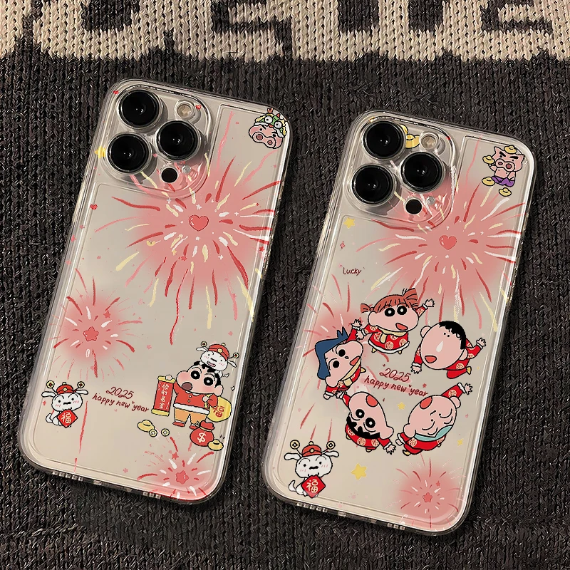 烟花小新适用苹果16/15/14手机壳华为p70透明oppo小米vivo男女款