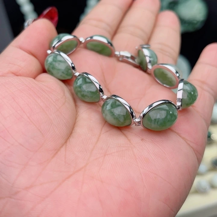 透闪石-蛇纹石玉银S925镶嵌手链