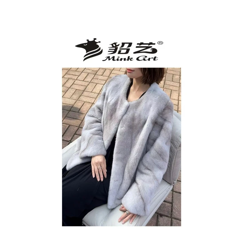 貂艺【蓝色多瑙河】进口蓝宝石十字 圆领整貂外套百搭女士