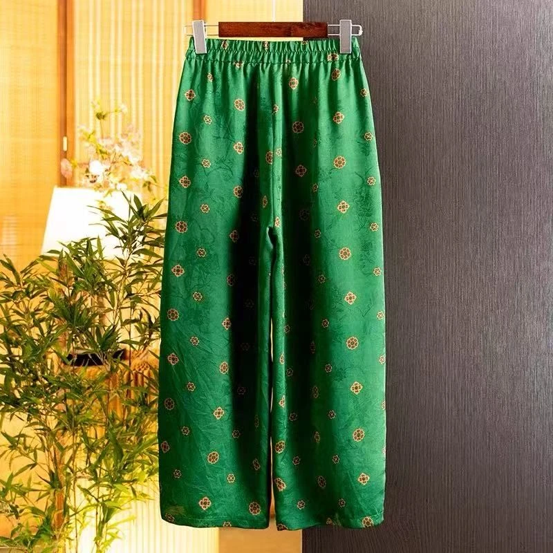 青屿<<非遗美学>>1222时尚百搭缎面暗纹弯刀裤子