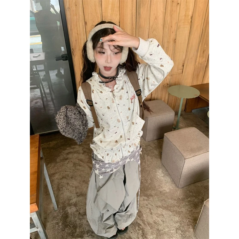 【ZHAP】蕾丝花边褶邹美式设计感新款连帽外套女小众洋气chic外穿潮