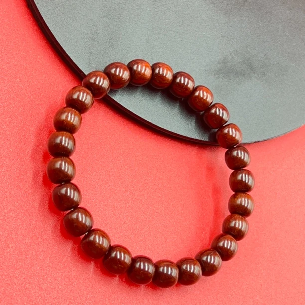 超精工印度小叶紫檀8*8.8老型鸡血红泥料5A无胶无油无蜡单圈手串