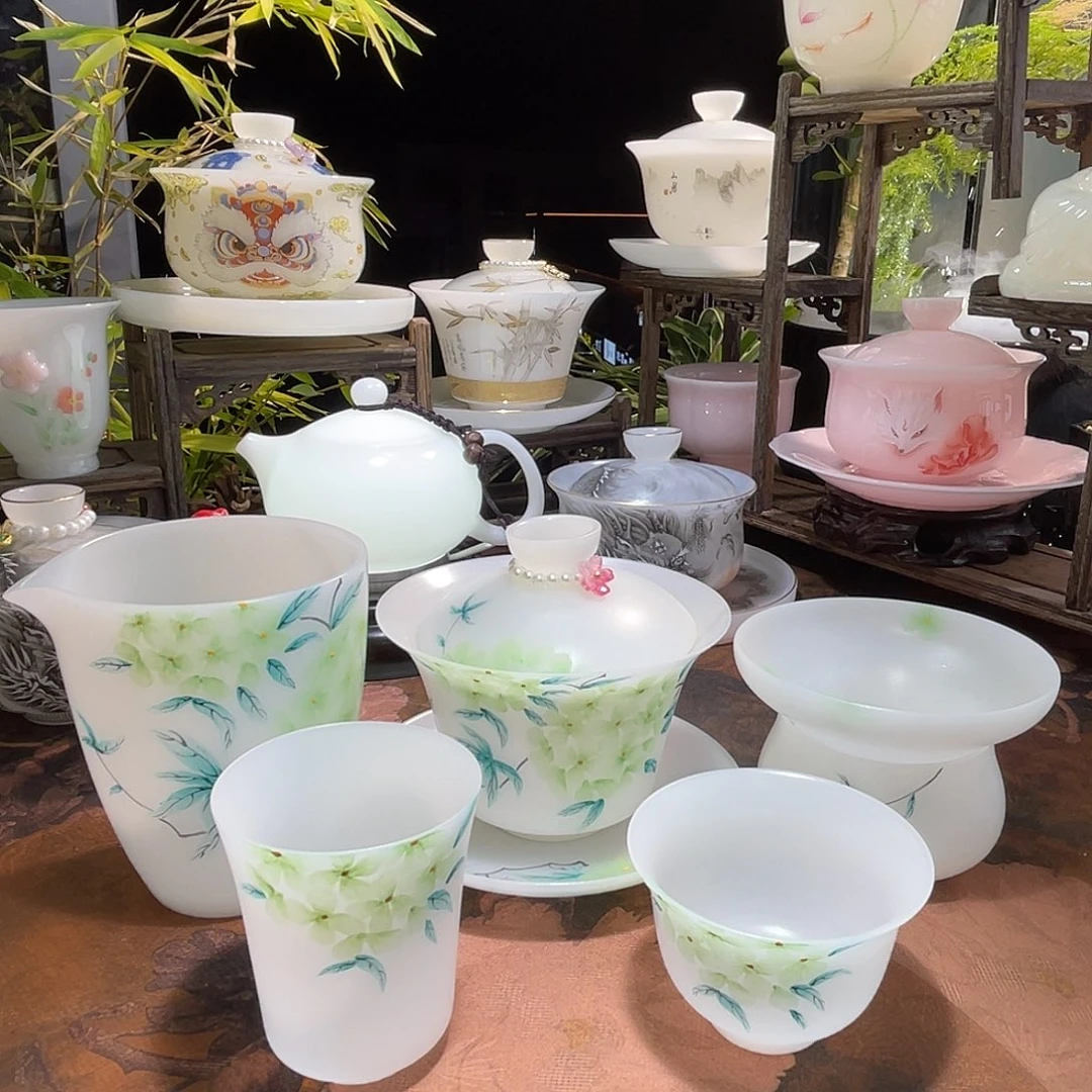 冰晶璞玉素烧薄胎手绘绣球花11件套装