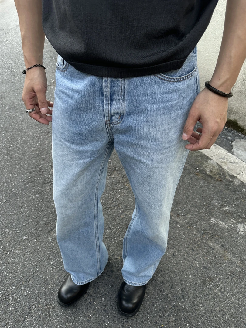 FODH方哥◆冰蓝水洗直筒宽松微喇牛仔裤百搭休闲长裤男cleanfit