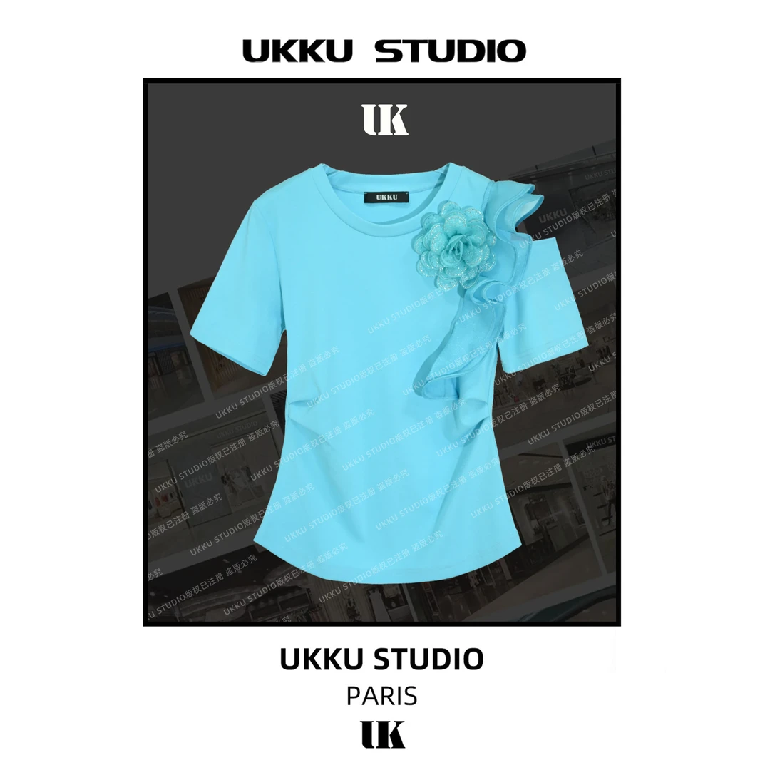 XY【UKKUSTUDIO】小众高级感百搭设计短袖女2025夏款T恤614010