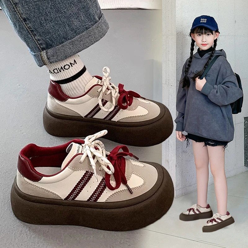 女童鞋子2025新款秋冬款运动鞋加绒德训儿童小白鞋中大童休闲板鞋