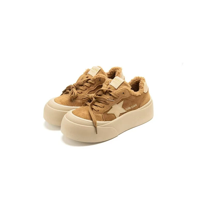 【大妮专属】Q76 圆头厚底面包鞋加绒里复古拼接休闲风星星板鞋女