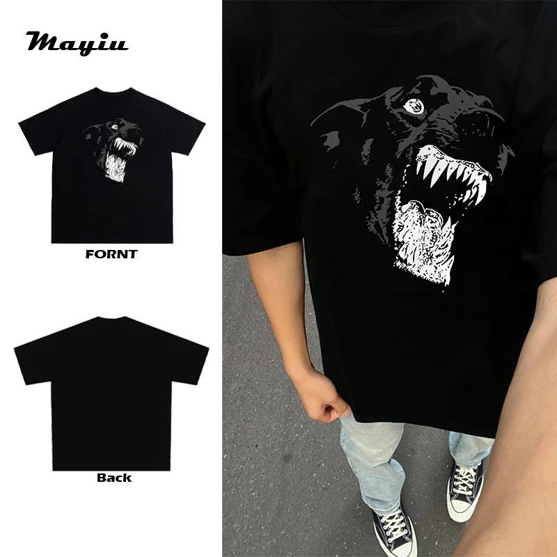 小众潮牌圣母猎狗印花重磅黑纯棉宽松短袖T恤男款