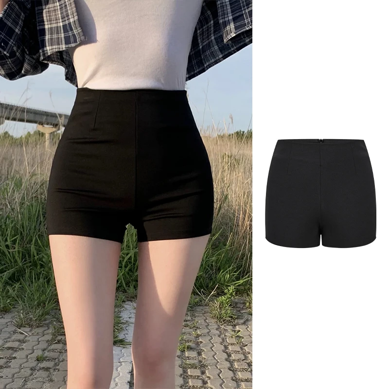 Moses Queen/魔西女王黑色高腰瑜伽短裤弹力紧身包臀辣妹休闲裤