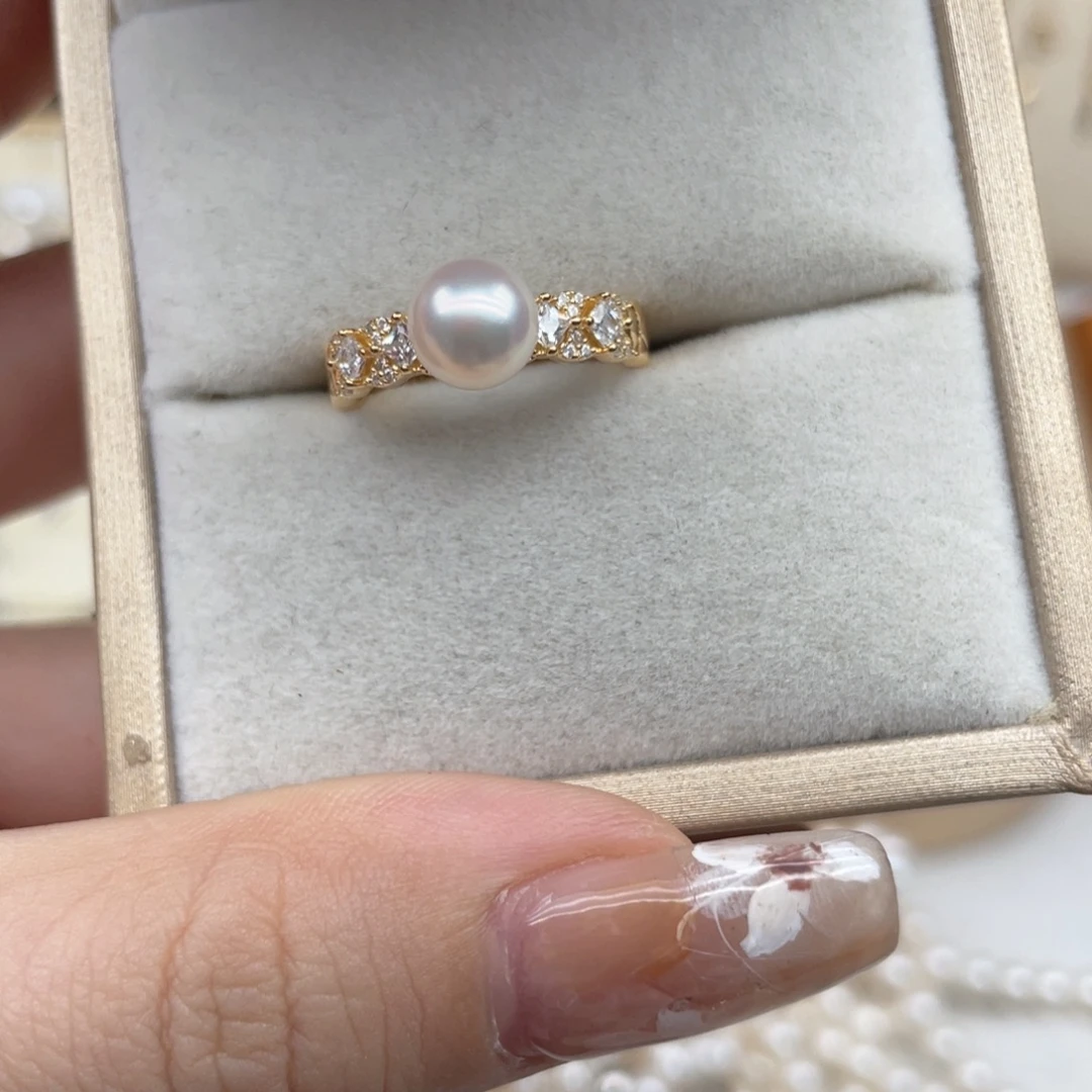 银S925镶嵌戒指海水珍珠W46