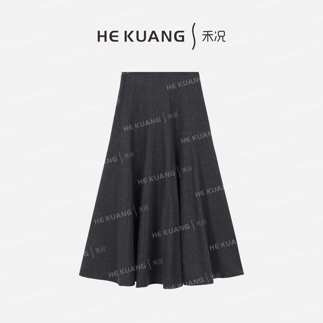 禾况HEKUANG琥珀流光【兰若】羊毛知性优雅中长裙E655 0886