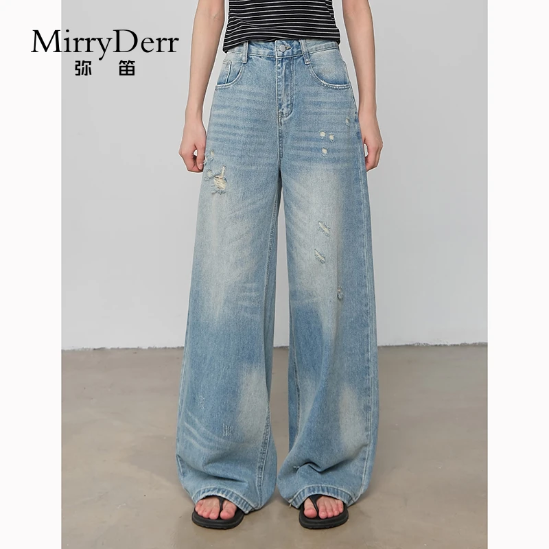 MirryDerr/弥笛复古阔腿牛仔裤女2025夏季新款高腰宽松显瘦休闲裤