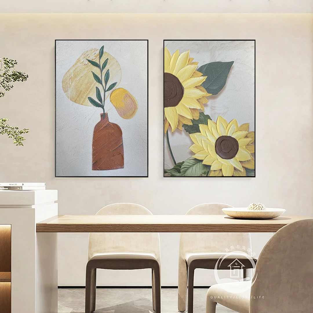 CT 446-10 向日葵两联手工油画装饰画餐厅卧室壁画挂画