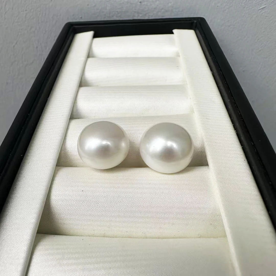 【澳白平替版】13-14mm天然珍珠耳钉，大点位天然白色耳钉，强光