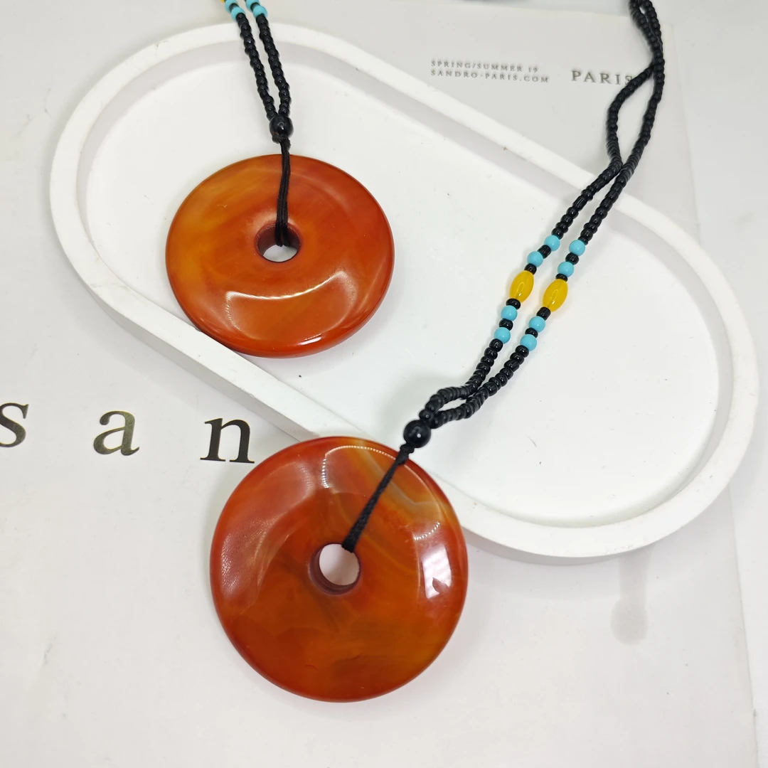 天然玉石 精品缠丝战国红平安扣 M181多样性发货拍一发一