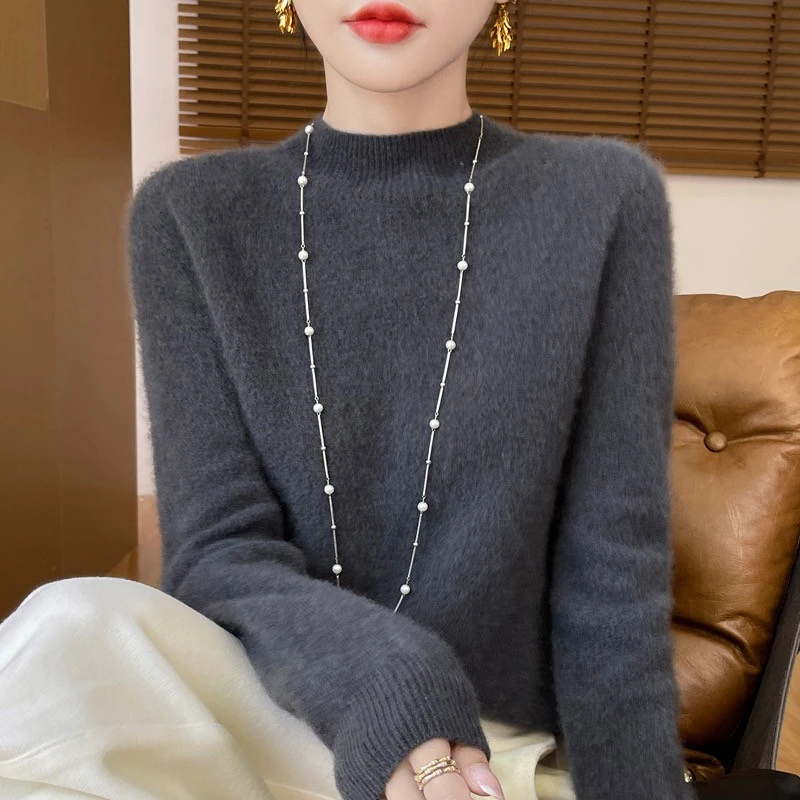 【俞兆林】冬季圆领无缝一体羊绒拉毛保暖女士毛衣宽松百搭显瘦打底