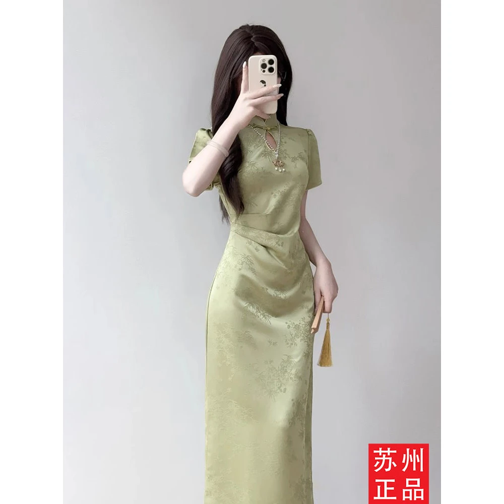 【1435人收藏】旗袍2025新款夏季新中式改良年轻款少女高级感绿色修