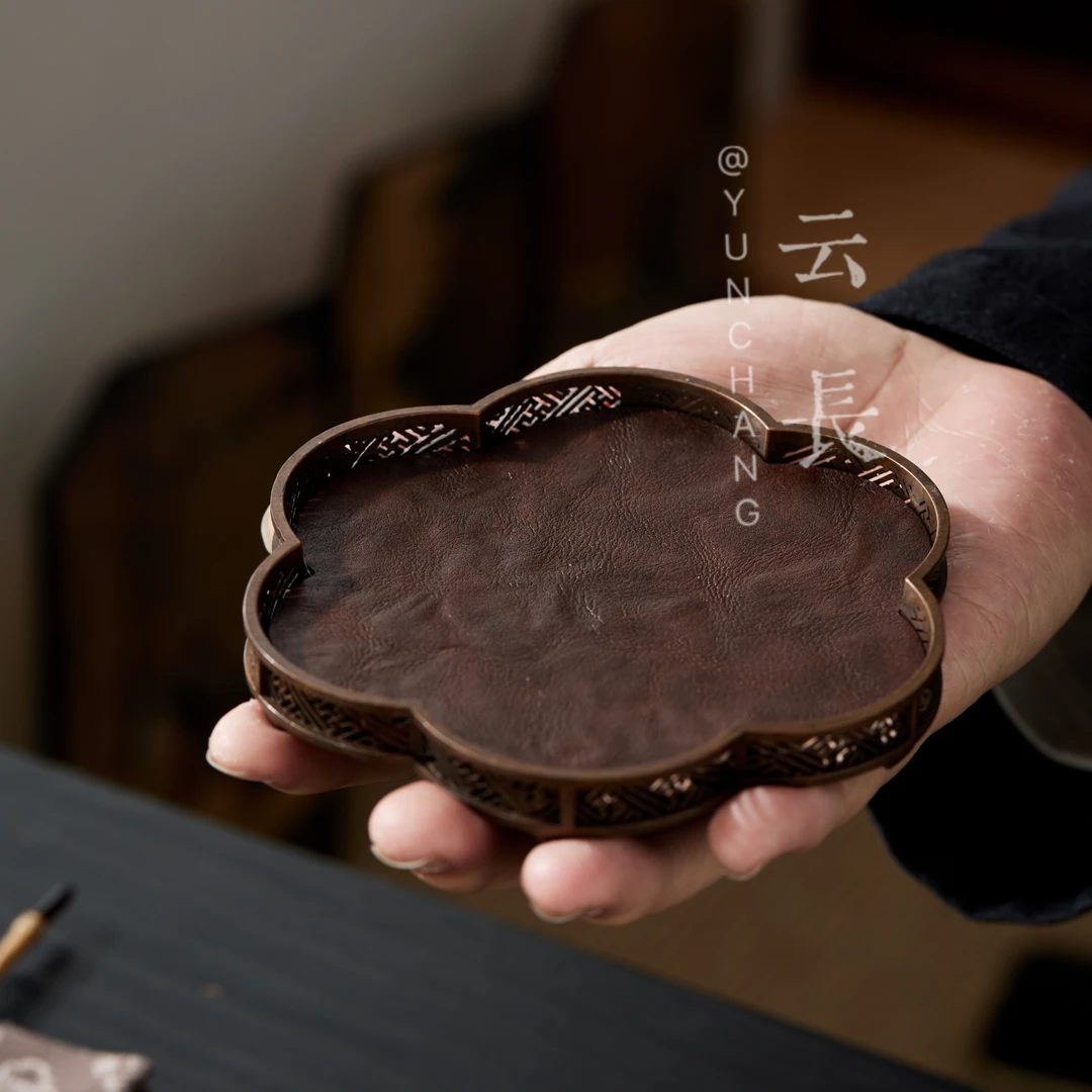 云长复古梅花黄铜壶承壶垫皮茶席茶托茶杯垫茶道配件茶承功夫茶具